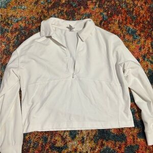 White Quarter-Zip Women's Top